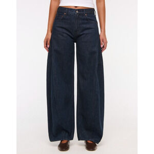 Abercrombie & Fitch Curve Love Ultra Barrel Jeans Sz 25 Long Mid Rise Dark Blue